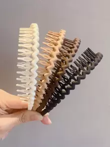 4件装女士纯色防滑休闲发带，适合日常佩戴，包括发箍、发圈、之字形发带等，是发饰和头饰的理想之选。 - 彩色 - 查看 3