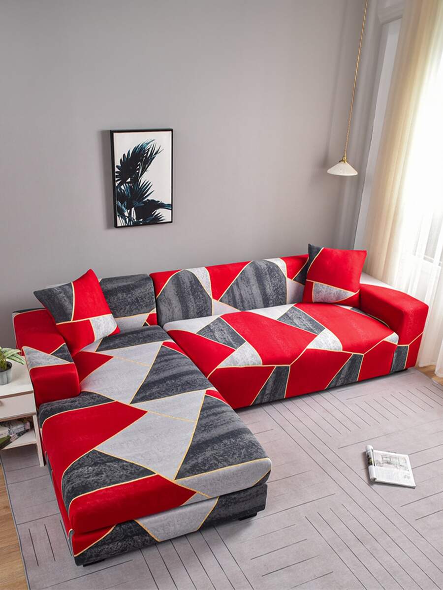 1入組牛奶絲綢印花沙發套和1入組42x42厘米枕套 - 彩色 - 查看 1