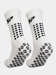 4防滑足球襪男士女性防滑足球籃球網球運動襪子握力騎行騎術襪子 - 白色 - 查看 2