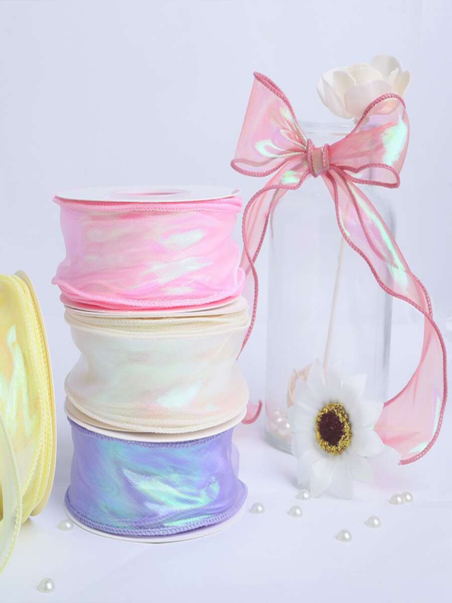 1 Roll Of Pink Iridescent Mermaid Tail Satin Ribbon For Gift Wrapping - Pink - View 1