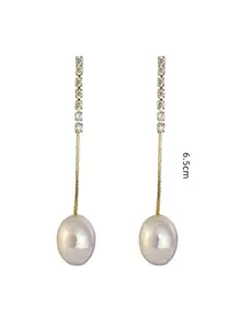 1 对女士仿珍珠耳环，设计简约，高贵优雅，长流苏 - 金色 - 查看 3