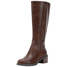 Women's 9661 Knee High Boots | Riding High Boots With Inner Zipper And Side Elastic Hidden Band - Coffee Brown - View 2