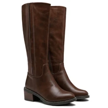 Women's 9661 Knee High Boots | Riding High Boots With Inner Zipper And Side Elastic Hidden Band - Coffee Brown - View 6