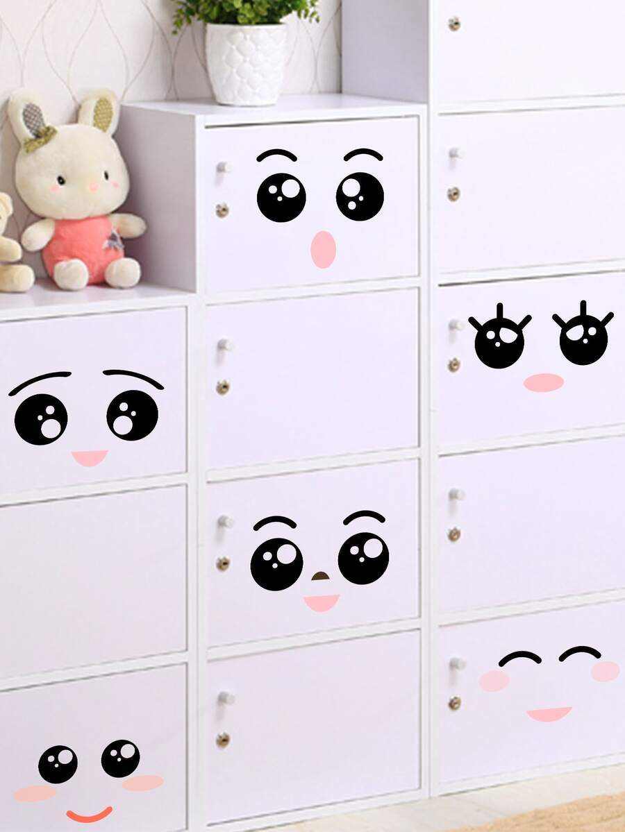 1pc Cartoon Cute Smiling Face Expression Label Pvc Sticker, Waterproof Refrigerator Sticker, Self Adhesive Wall Sticker For Storage Cabinet Decor - Multicolor - View 1