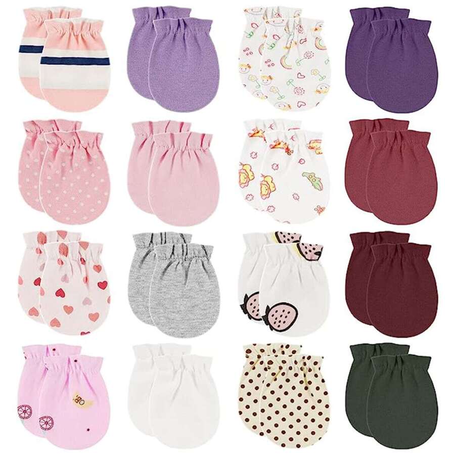 16 Pairs Baby Mittens Baby Gloves No Scratch 0-6 Months Baby Essentials Mittens For Newborn Baby Boys Girls - 彩色 - 查看 1