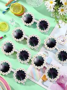 1 Miếng Giống cúc Kính râm Tròn Hoa Khung trang trí mặt trời Kính Món quà tốt nhất Dành cho Cô gái Và Con trai 3 Đến 10 Tuổi Cho bữa tiệc , bờ biển Và Sinh nhật Lễ ăn mừng - trắng - Xem 2