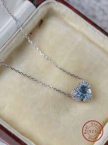 1pc High Quality S925 Sterling Silver Heart Pendant Necklace With Zirconia, Elegant Daily Accessory For Women