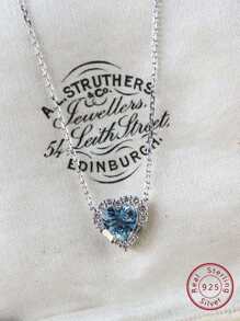 1pc High Quality S925 Sterling Silver Heart Pendant Necklace With Zirconia, Elegant Daily Accessory For Women