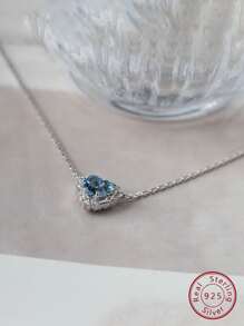 1pc High Quality S925 Sterling Silver Heart Pendant Necklace With Zirconia, Elegant Daily Accessory For Women