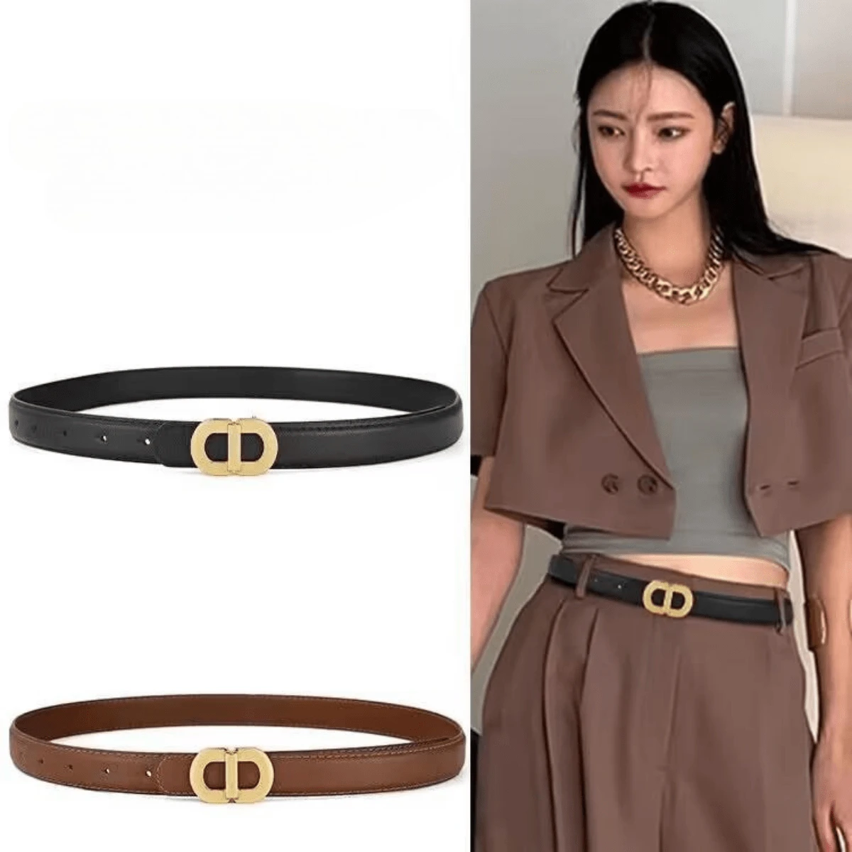 Women's Versatile Slim Waist Belt, Brown