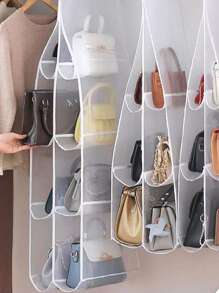 1入組口袋手提包收納懸掛收納多種圖層垂直節省空間家庭衣櫃壁櫥包支架 - 白色 - 查看 6