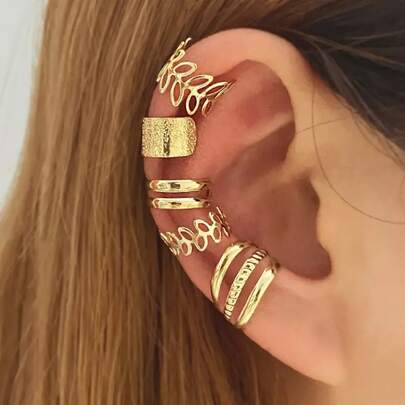 5 Stück verstellbare goldfarbene Clip-On Ohrringe, Ohrclips für Frauen & Mädchen ohne Ohrlöcher, Ohrmanschetten Ohrringe Set