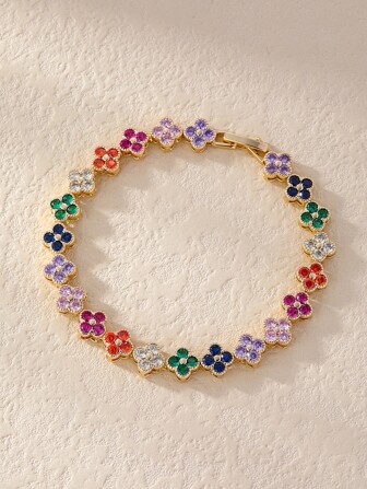 1개 컬러풀한 패셔너블한 럭셔리 꽃 입방 지르코니아 장식 팔찌 발렌타인, 엄마, 어머니, 어머니의 날, 선물