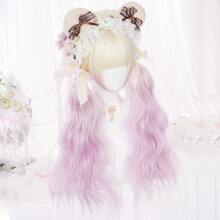合成長波浪紫色和粉色洛麗塔假髮,適用於女性角色扮演,帶有瀏海,可承受高溫,適用於萬聖節和聖誕節 - 淺粉色 - 查看 3