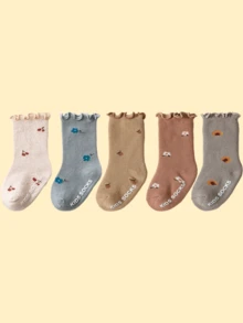 5雙嬰兒襪子帶防滑凝膠和蘑菇下擺適合春天和秋天