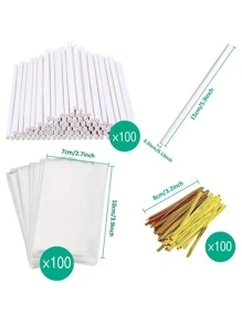 300pcs, Cake Pop Sticks Wrappers Kit, Paper Lollipop Sticks, Clear Candy Treat Bags Parcel, Golden Twist Ties For Cake Pop, Lollipop, Hard Candy, Suckers Supplies, Chocolate Supplies School Supplies Food Bag Food Box Suitable For Candy Chocolate Cookies Etc.
