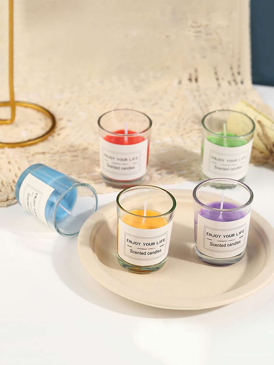 1入組隨機風格透明玻璃杯子香薰蠟燭適用於節日裝飾,派對用品 - 彩色 - 查看 1