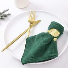 6pcs/set Solid Color Edge-locked Decorative Napkins - Dark Green - View 4