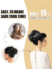 2入組凌亂髮髻假髮女式接發馬尾辮帶彈性橡皮筋長髻凌亂假髮髮飾套裝女式（淺棕色） - Light Brown - 查看 4