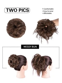 2入組凌亂髮髻假髮女式接發馬尾辮帶彈性橡皮筋長髻凌亂假髮髮飾套裝女式（淺棕色） - Light Brown - 查看 2