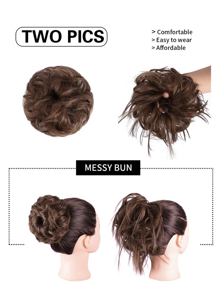 2入組凌亂髮髻假髮女式接發馬尾辮帶彈性橡皮筋長髻凌亂假髮髮飾套裝女式（淺棕色） - Light Brown - 查看 2