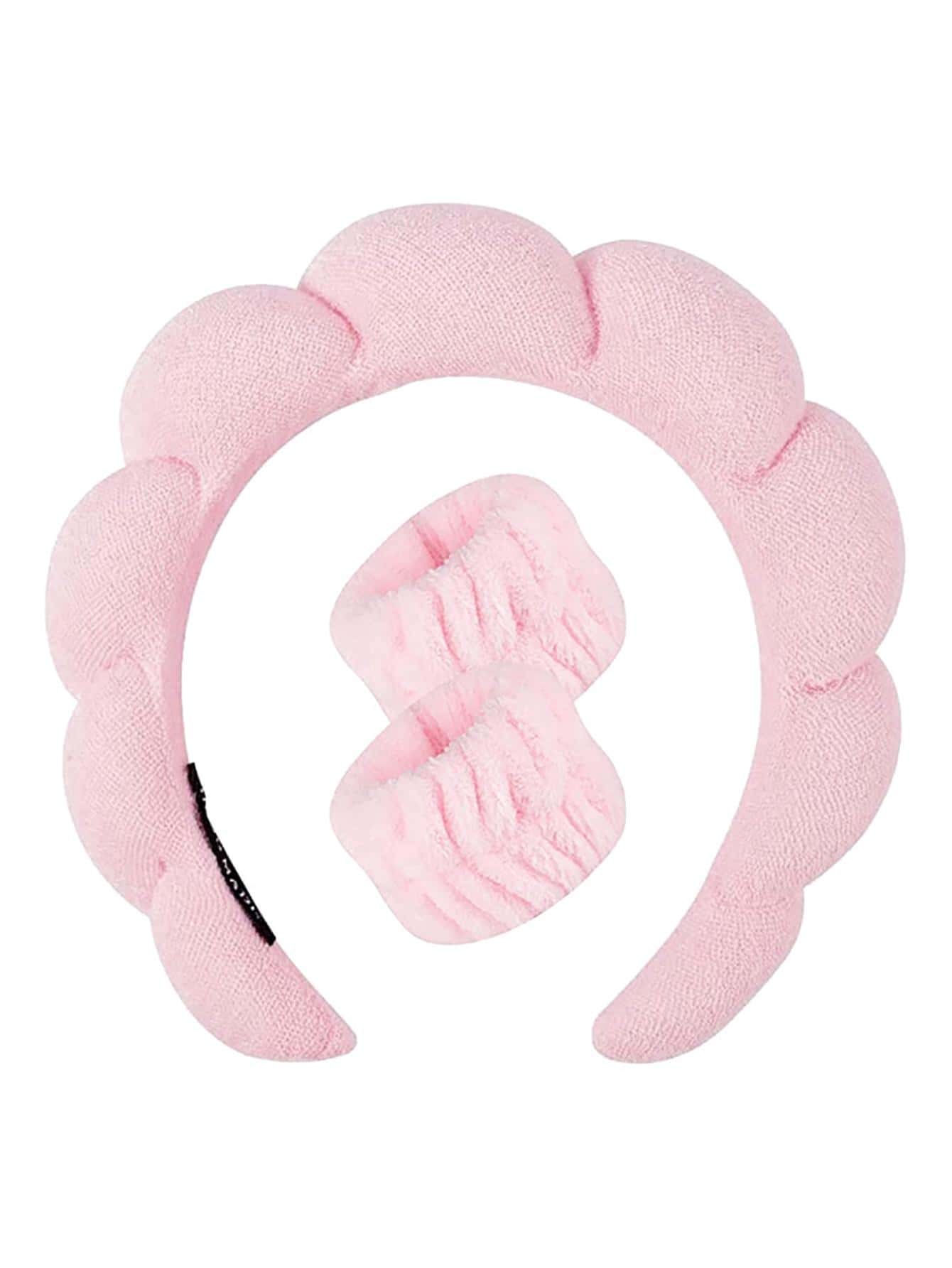 1 套毛巾布发带、海绵发夹、扭云发饰、洗脸头带、腕带、防潮套和护腕家居浴室装饰 - 粉色 - 查看 1