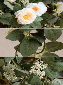 1入組白牡丹和常春藤藤帶2入組掛鉤，婚禮裝飾人造花壁掛花環，帶有茂密玫瑰葉和逼真茶花 - 白色 - 查看 9