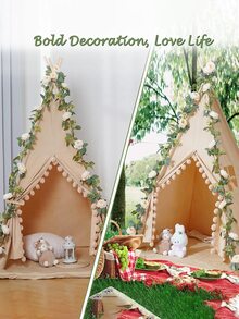 1入組白牡丹和常春藤藤帶2入組掛鉤，婚禮裝飾人造花壁掛花環，帶有茂密玫瑰葉和逼真茶花 - 白色 - 查看 7