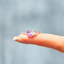 Đúng mốt S925 Màu bạc Khối Zirconia  Trang trí Hình trái tim Nhẫn - Hồng - Xem 2