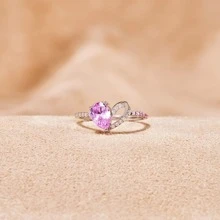 Đúng mốt S925 Màu bạc Khối Zirconia  Trang trí Hình trái tim Nhẫn - Hồng - Xem 6