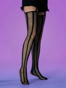 Y2K Style À Rayures Ajouré Chaussettes Résille Pour Femme , Gothique Montant Bas , Transparent Collants , Style Rétro , Européen Et Amérique Design