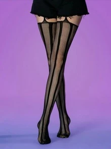 Y2K Style À Rayures Ajouré Chaussettes Résille Pour Femme , Gothique Montant Bas , Transparent Collants , Style Rétro , Européen Et Amérique Design