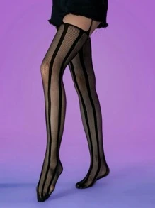 Y2K Style À Rayures Ajouré Chaussettes Résille Pour Femme , Gothique Montant Bas , Transparent Collants , Style Rétro , Européen Et Amérique Design