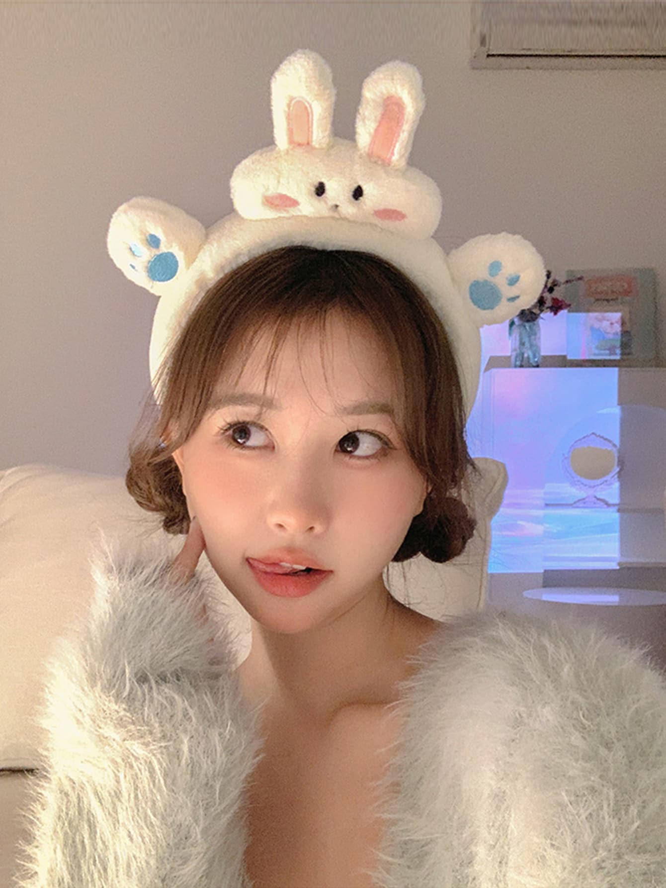 1pc Cute White Rabbit Ears Headband For Women Tiaras,Hairband,Hair Hoop,Hair Accessories Headbands - White - View 1