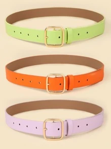 (Pack Of 3) Square Buckle Women Fashionable Versatile Decorative Belt - Multicolor - View 3
