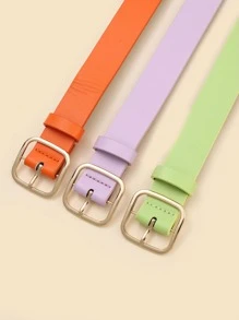 (Pack Of 3) Square Buckle Women Fashionable Versatile Decorative Belt - Multicolor - View 4