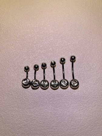 HENGKE 1pc Stainless Steel Double Headed Rhinestone Belly Button Ring