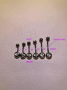 HENGKE 1入組不銹鋼雙頭水鑽肚臍環