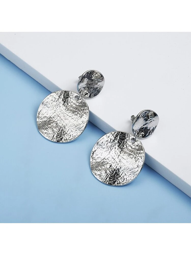 Asymmetric Texture Circular Pendant Clip-On Earrings