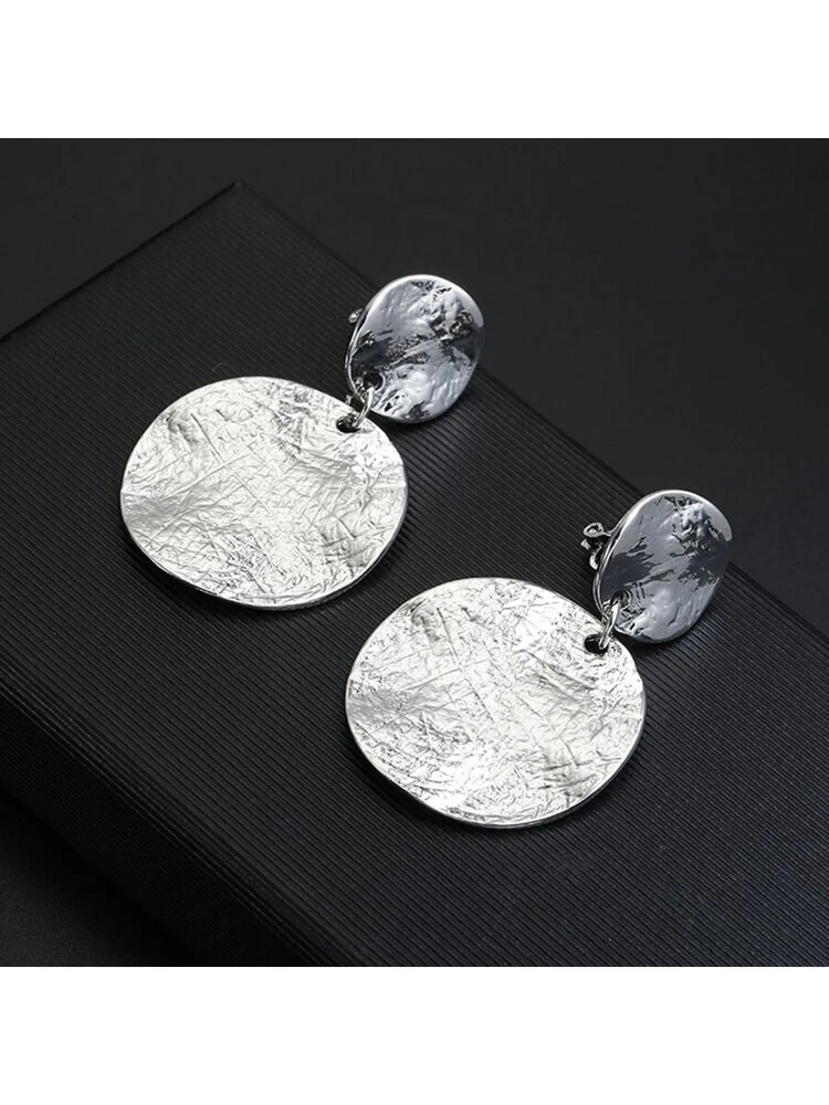 Asymmetric Texture Circular Pendant Clip-On Earrings