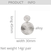 不对称纹理圆形吊坠夹式耳环