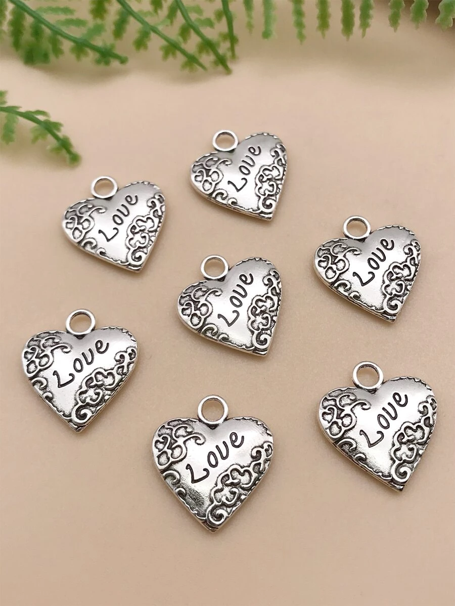20入組古董合金愛心形狀Love吊墜DIY吊墜適用於項鍊耳環手環珠寶製作配件 - 銀色 - 查看 1