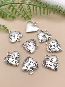 20入組古董合金愛心形狀Love吊墜DIY吊墜適用於項鍊耳環手環珠寶製作配件 - 銀色 - 查看 2