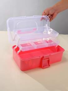 Three-layer Foldable Portable Makeup, Jewelry, Art Supplies Visible Storage Box - Baby Pink - View 1