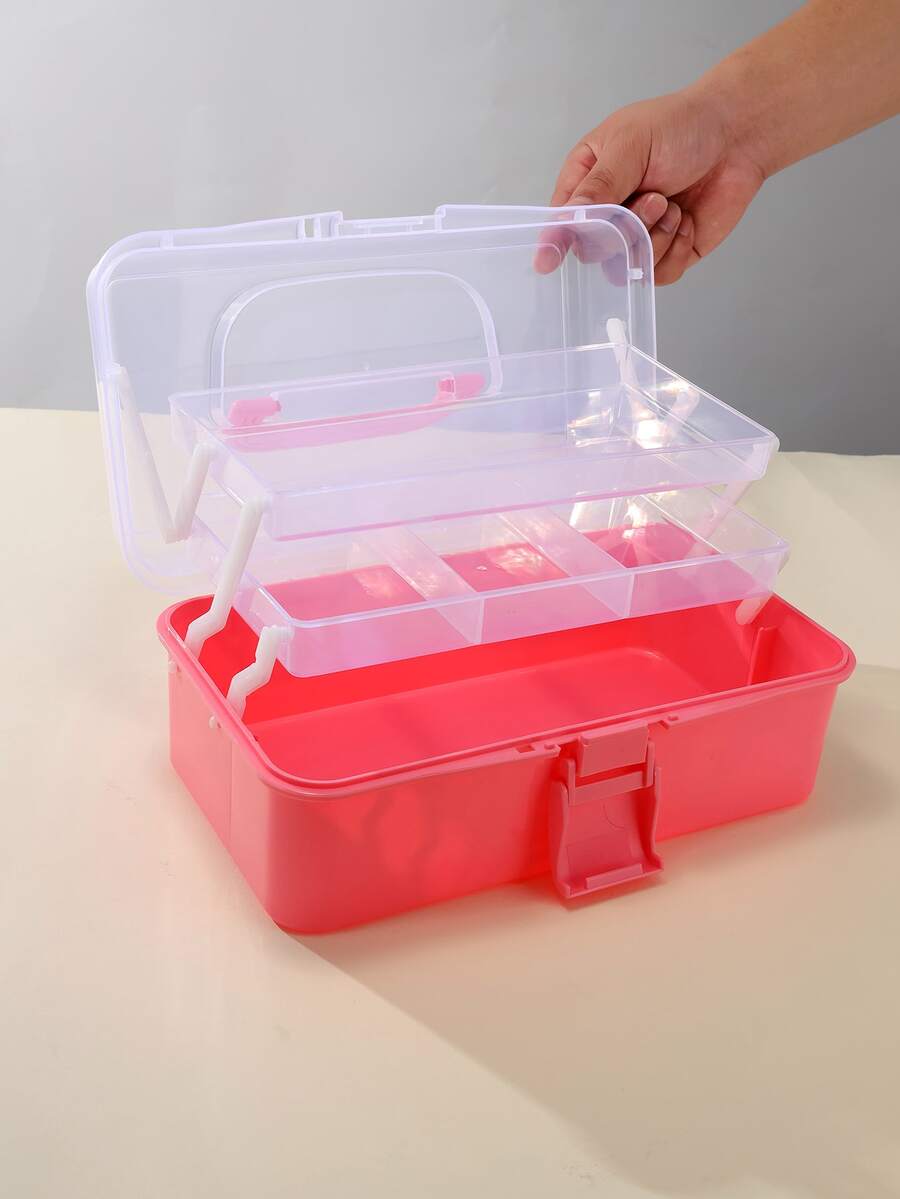 Three-layer Foldable Portable Makeup, Jewelry, Art Supplies Visible Storage Box - Baby Pink - View 1