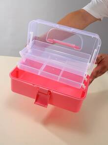 Three-layer Foldable Portable Makeup, Jewelry, Art Supplies Visible Storage Box - Baby Pink - View 3