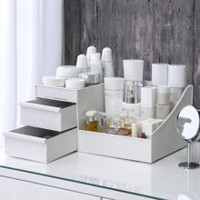 1 Miếng Ngăn kéo Trang điểm Hộp Nhựa Bàn Hộp đựng Đối với Sinh viên , Mỹ phẩm Lưu trữ Thùng đựng hàng Đối với Trang điểm , Chăm sóc da Các sản phẩm , Dung lượng lớn Lưu trữ Bin Đối với Bàn Và Bàn trang điểm - trắng - Xem 2