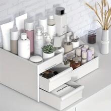 1 Miếng Ngăn kéo Trang điểm Hộp Nhựa Bàn Hộp đựng Đối với Sinh viên , Mỹ phẩm Lưu trữ Thùng đựng hàng Đối với Trang điểm , Chăm sóc da Các sản phẩm , Dung lượng lớn Lưu trữ Bin Đối với Bàn Và Bàn trang điểm - trắng - Xem 1