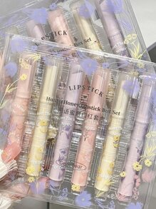 Gege Bear Set Of 6 Moisturizing Jelly Lipstick With Mirror Finish, Long Lasting, Non-Sticky, Easy-To-Apply, Flower And Honey Themed, Comes In Lipstick Shaped Box