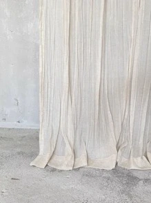 1入組日本民間風格起皺亚麻質感紋理薄紗窗簾 - 米色 - 查看 9